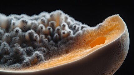 A stunning macro shot of fungal growth on an eggshell showcases the intricate details and natural processes of decomposition and biological interactions.