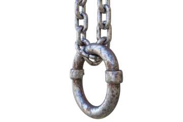 A weathered metal ring hangs heavy, bound by a strong chain, a silent testament to enduring strength and the weight of responsibility, showcasing a detailed, aged texture.