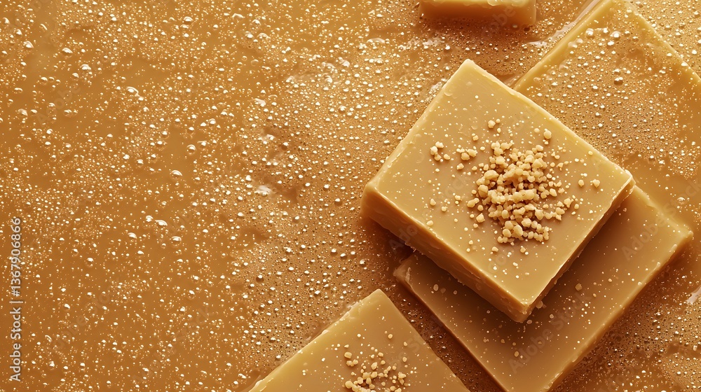 Poster delicious chocolate bar with several pieces captured in a flat lay perspective on a textured backgro