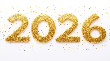 Sparkling Golden 2026 Celebration with Glittery Festive Numbers on White Background