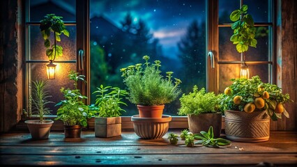 Night Windowsill Herb Garden: Aromatic Indoor Plants in Pots