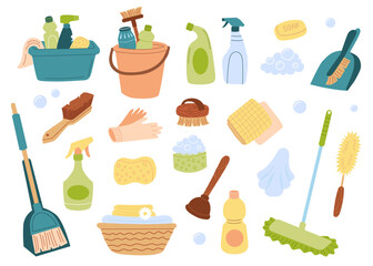 Stock vector cleaning supplies set.
