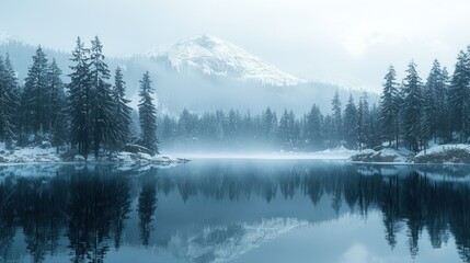 Fototapeta premium Misty winter lake landscape