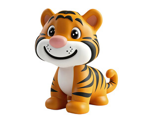 3D cartoon, a happy and cute tiger mascot toy isolated on a white background, png