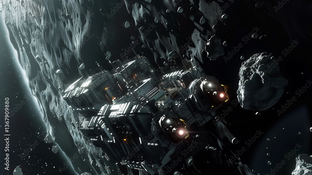 Aufkleber this futuristic facility operates on an asteroid, extracting regolith for resource refinement.