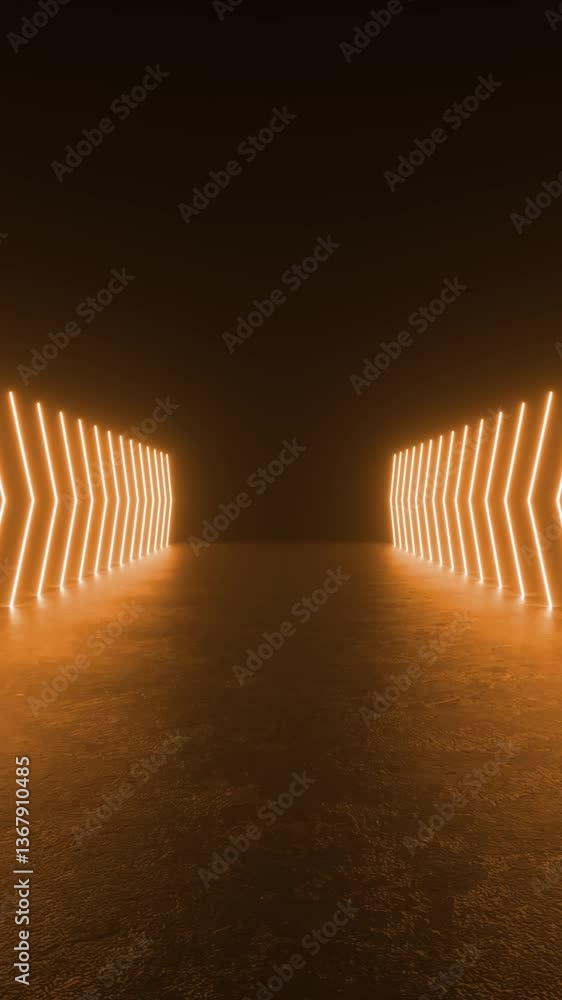 Poster 4k animation loop futuristic sci fi lines orange neon tube lights glowing in concrete floor room wit