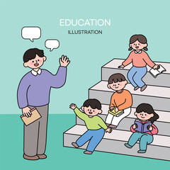 초등학교 중학교 학교 교실 학생 선생님 수업 교육 일러스트