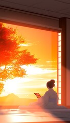 Woman Reading, Sunset View, Zen Room