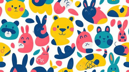 Colorful cartoon illustrations of various animals presented on a white background