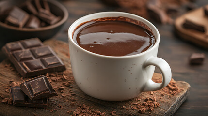 Melted hot liquid chocolate with chocolate piece