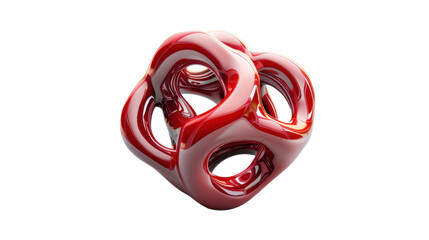 Glossy red abstract shape rotating on transparent background