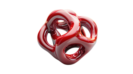 Glossy red abstract shape rotating on transparent background