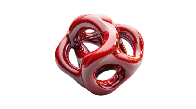 Glossy red abstract shape rotating on transparent background