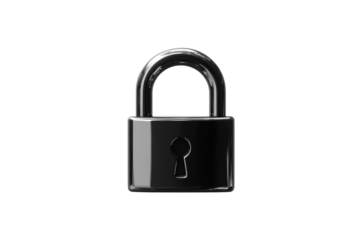 Polished chrome padlock with a clean, symmetric design and prominent keyhole. Highly reflective finish suggests modern security and simplicity in everyday use, isolated on a transparent background