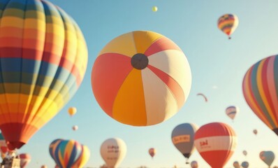 Colorful hot air balloons at sunset