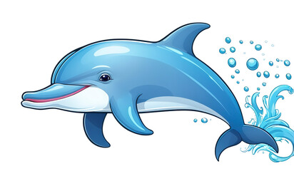 Fototapeta premium Funny dolphin cartoon illustration with a playful expression. Isolated transparent background 