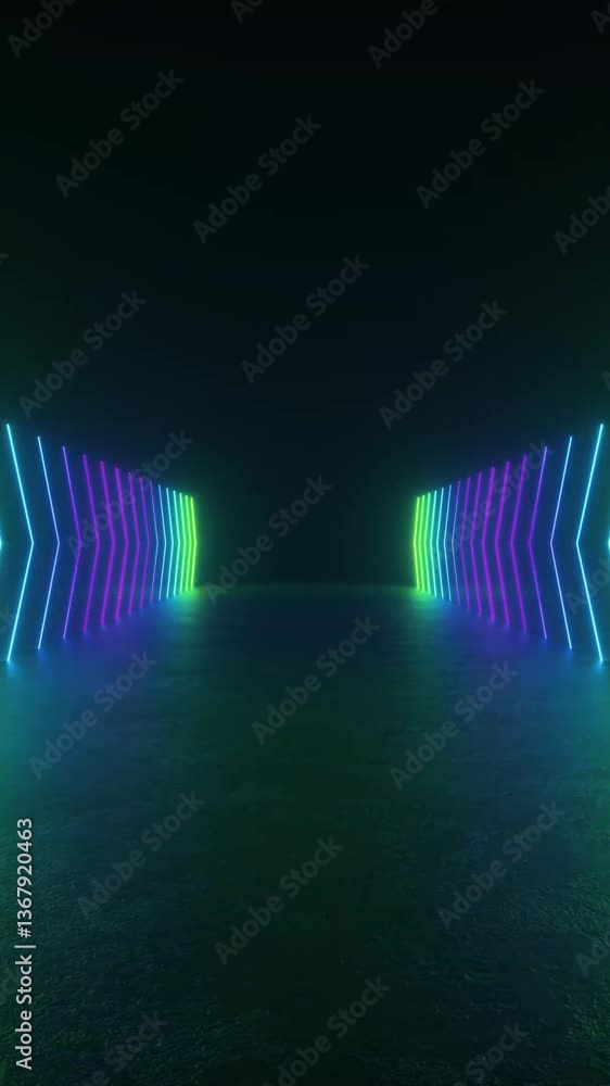 Poster a tunnel of neon lights glows in a dark room, creating a futuristic and mesmerizing ambiance. backgr