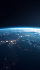 Future World Concept with Global Data Transfer and an Illuminated Earth from Outer Space