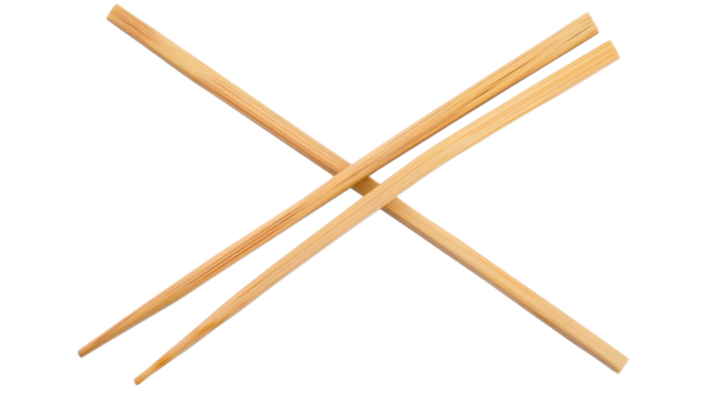 Wooden chopsticks making an x shape over a transparent background