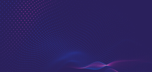 Abstract background with dynamic color wave. Futuristic dotted wave of bright particles. Colorful background for presentation design. Wide format vector illustration. Weave effect.