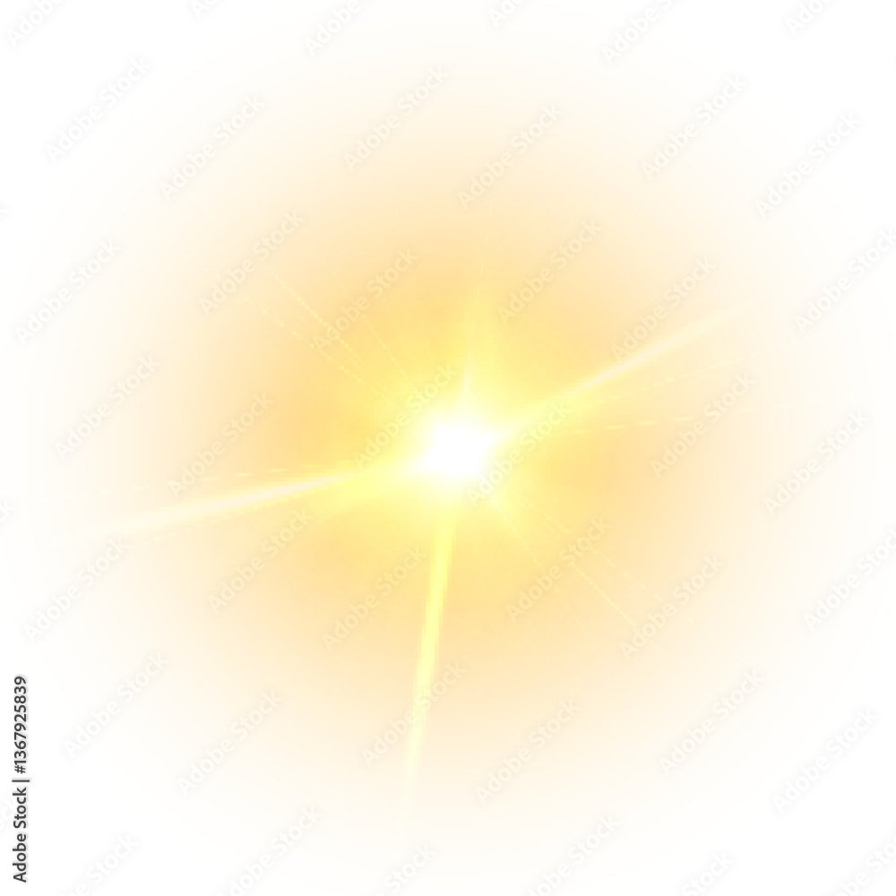 Aufkleber yellow flash of light with soft rays and glow. sunshine or magic splash effect on white background.