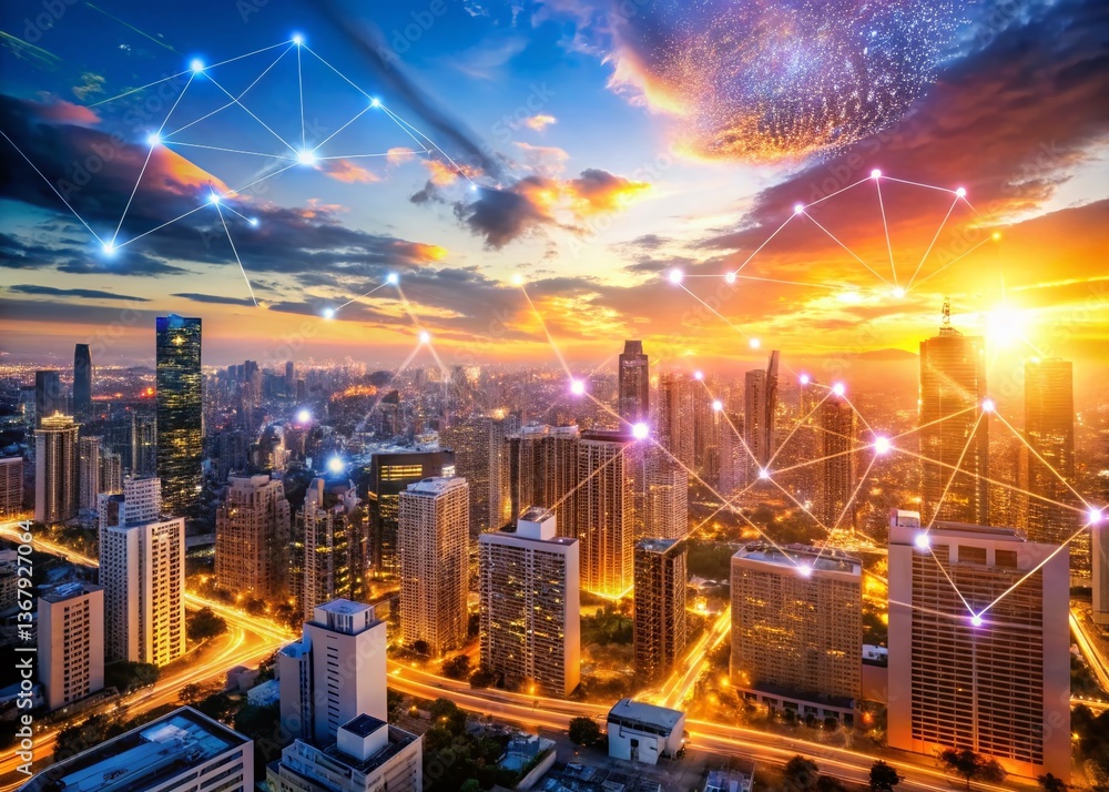 Poster panoramic email communication: digital message sending, global network connection