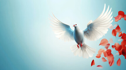 Fototapeta premium A white dove is flying through a red and orange background