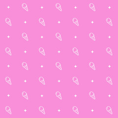 Abstract seamless pattern with ice cream. Retro checkered  pink background.