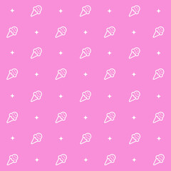 Abstract seamless pattern with ice cream. Retro checkered  pink background.