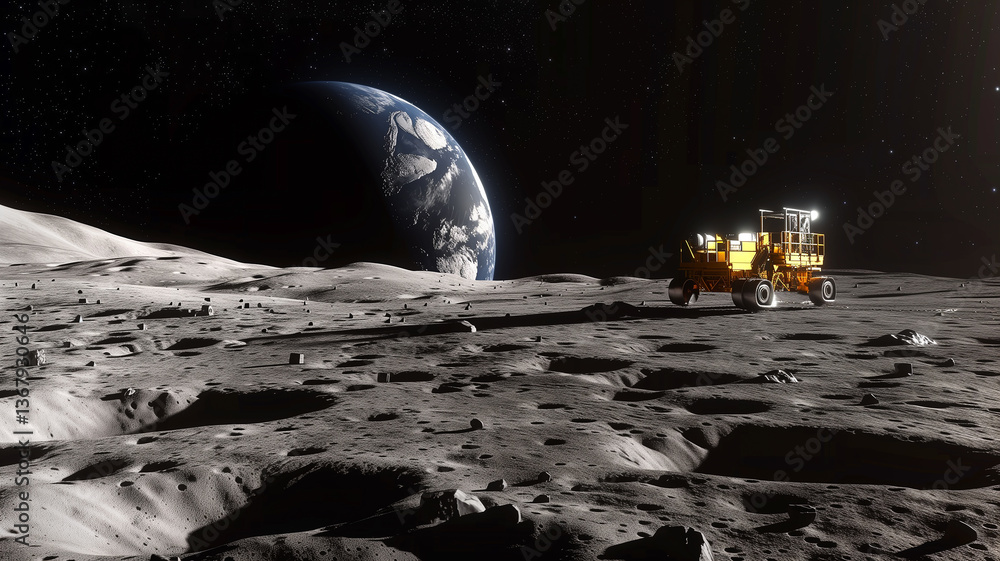 Poster this advanced machinery excavates regolith on an asteroid, demonstrating mining technology.