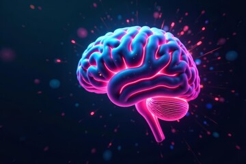 Abstract futuristic concept of a digital brain with neon glowing effects, brain, technology, innovation
