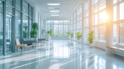 Bright and Clean Modern Hallway with Natural Light and Indoor Plants