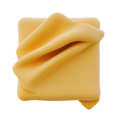 Abstract yellow folded fabric on rounded square base with simple PNG on Transparent Background