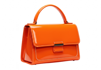 An orange handbag with a rectangular shape isolated on transparent background