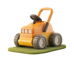 Fototapeta premium A toy lawnmower sits on a patch of grass in a simulated setting PNG on Transparent Background