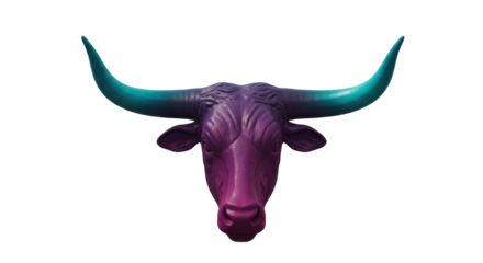 Isolated Purple Bull Head with Teal Horns