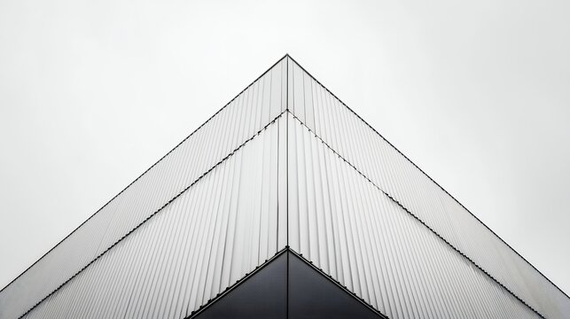 Architectural Abstract Minimalist Building Exterior Against a Cloudy Gray Sky