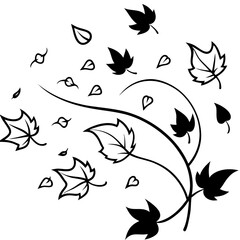 Fototapeta premium Line art vector silhouette of wind blowing through falling leaves