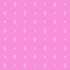 Abstract seamless pattern with ice cream. Retro checkered  pink background.