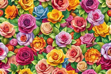 Fototapeta premium Panoramic Rose Flower Pattern: Elegant Floral Design Background