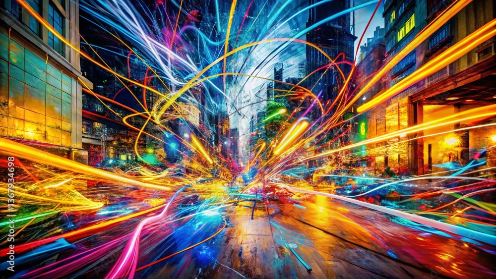 Poster panoramic scribble chaos lines with arrows - abstract background