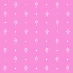 Abstract seamless pattern with ice cream. Retro checkered  pink background.