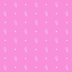 Abstract seamless pattern with ice cream. Retro checkered  pink background.