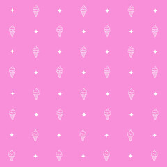 Abstract seamless pattern with ice cream. Retro checkered  pink background.