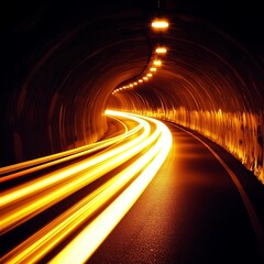 Illuminated Tunnel Abstract Light Trails of Moving Vehicles at Night. A captivating image of dynamic light streaks within a curved tunnel.