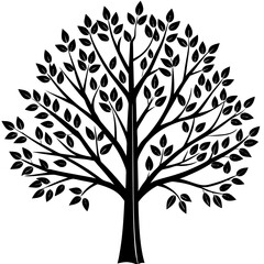 Obraz premium Line art vector silhouette of trees with new spring leaves 