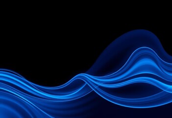 Abstract midnight blue and sky blue dynamic curved lines, fluid flowing waves and curves , smooth, banner