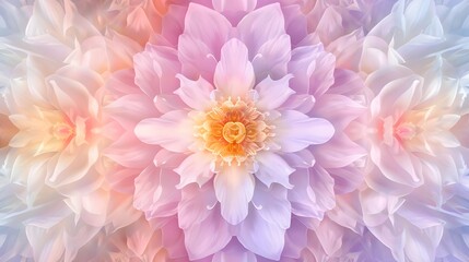 Fototapeta premium Exquisite floral mandala pattern showcasing intricate and detailed lotus and peony designs radiating outward in a layout The soft pastel colors create a serene spiritual and harmonious aesthetic