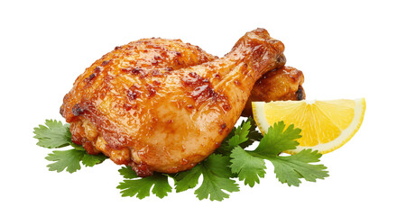 Isolated Fried Chicken Leg with Lemon
