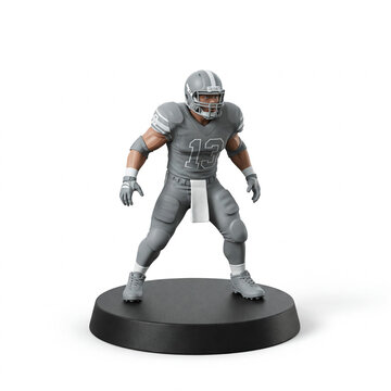 Miniature American Football Player in Action, white background